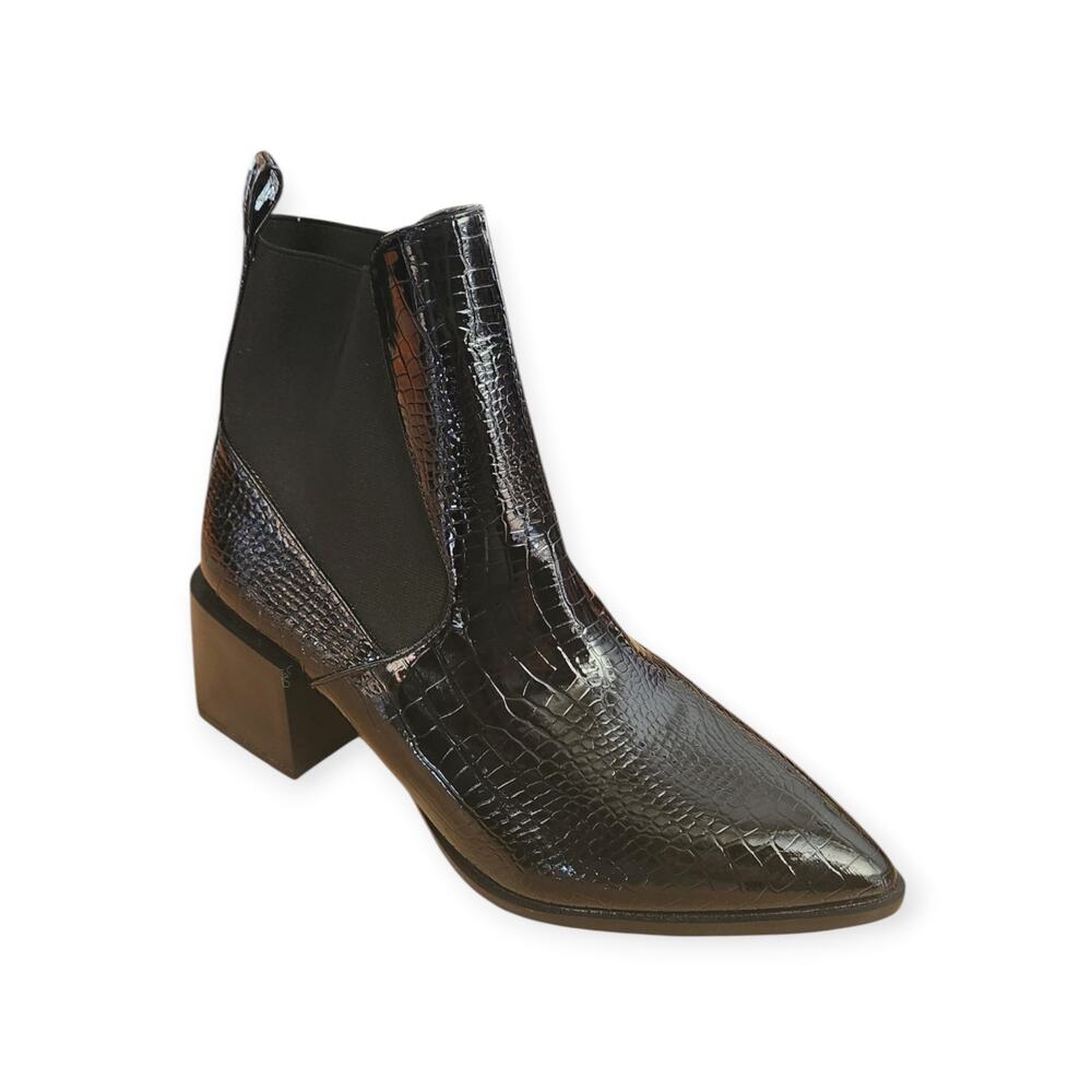 RAID Constant Block Heeled Ankle Boot Black Croc Pull On Boots Women 6